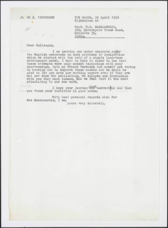 Letter to P.C. Mahalanobis