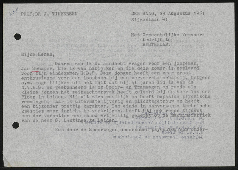 Letter to Gemeentevervoerbedrijf Amsterdam