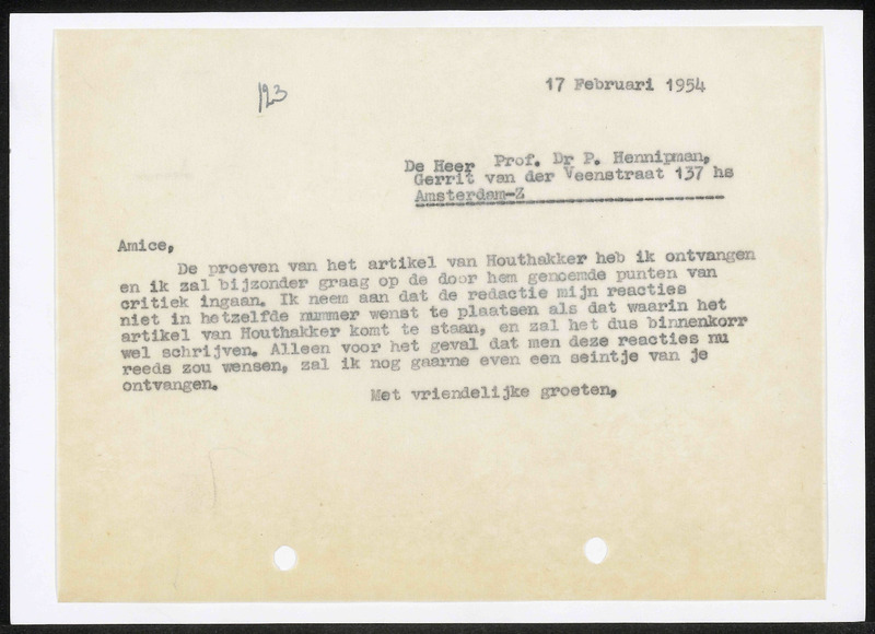 Letter to P. Hennipman