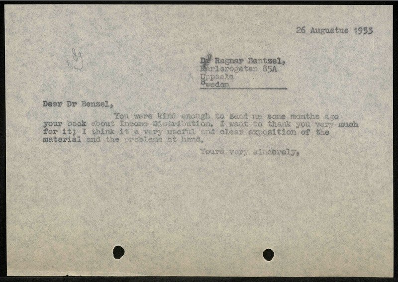 Letter to R. Bentzel