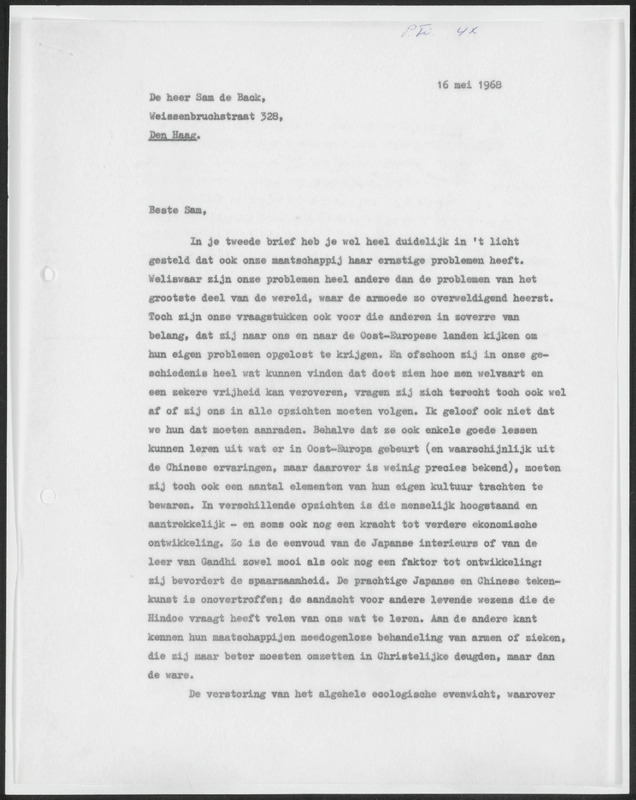 Letter to Sam de Back