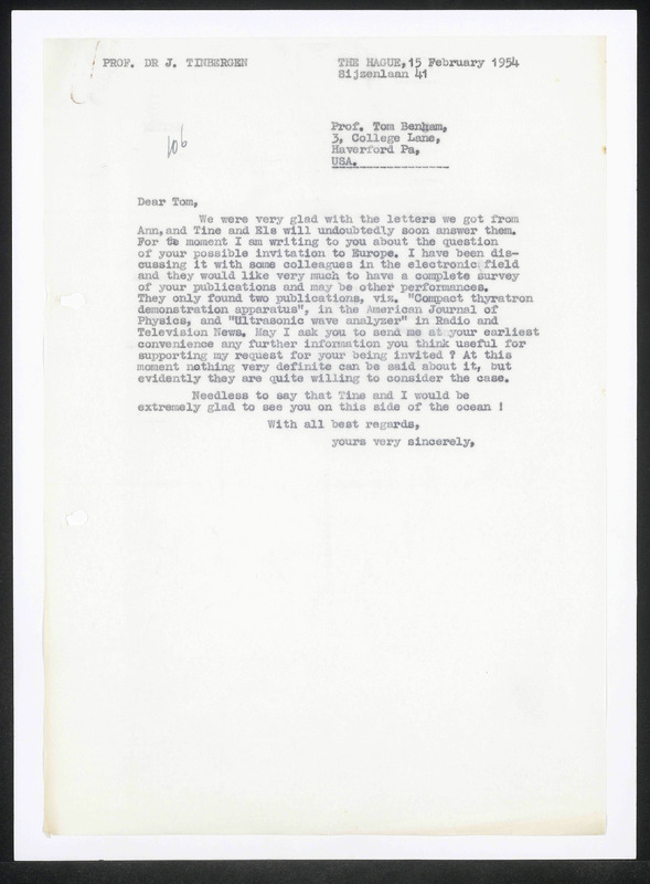 Letter to Tom Benham