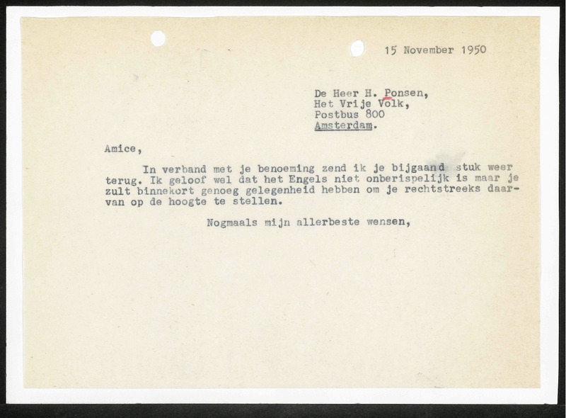 Letter to H. Ponsen