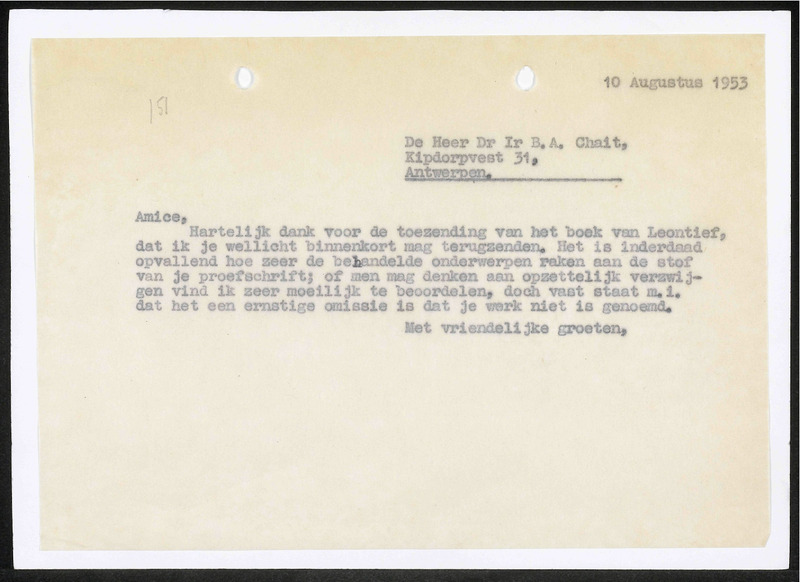 Letter to B.A. Chait