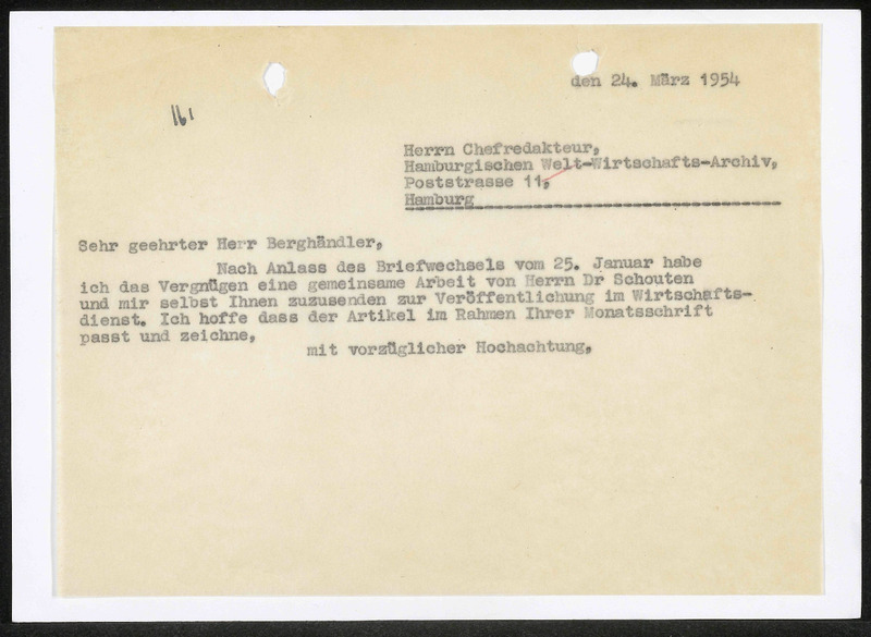 Letter to Hamburgisches Weltwirtschaft Archiv