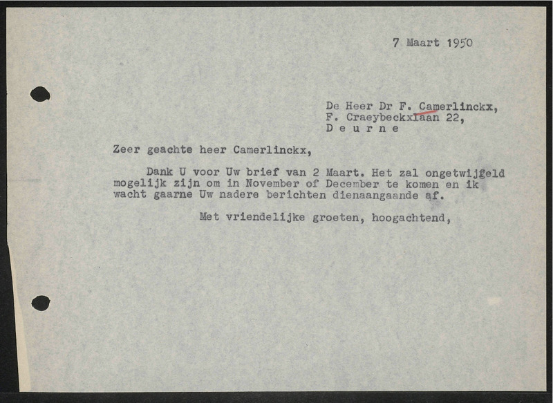 Letter to F. Camerlinckx