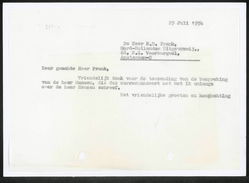 Letter to M.D. Frank