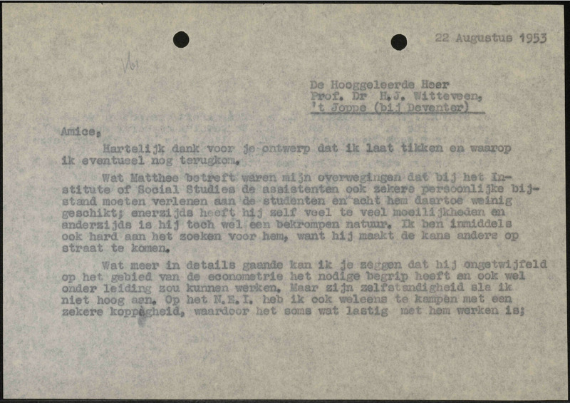 Letter to H.J. Witteveen