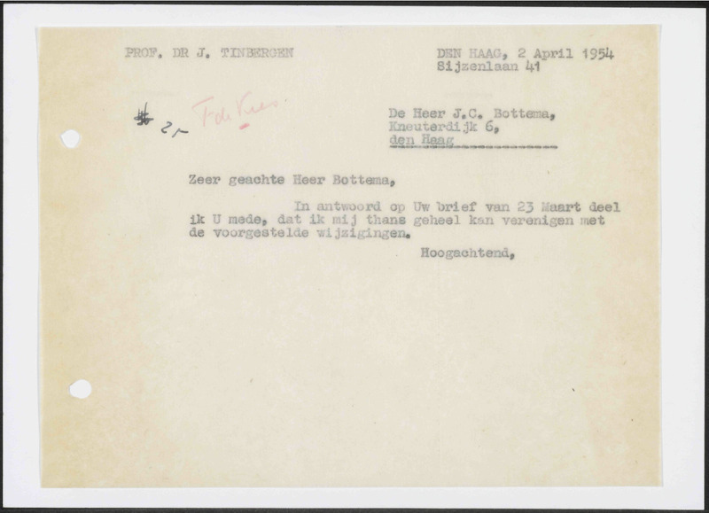 Letter to J.C. Bottema