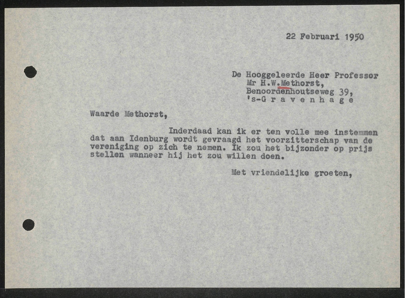 Letter to H.W. Methorst