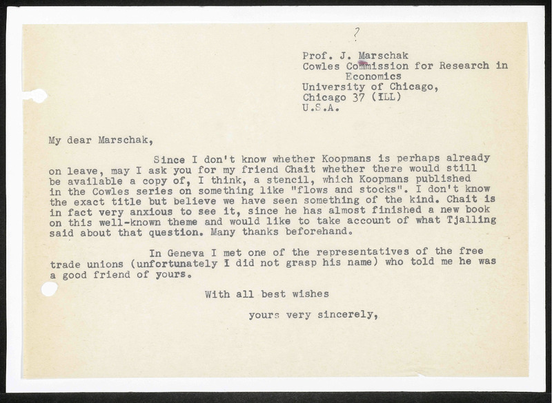 Letter to J. Marschak