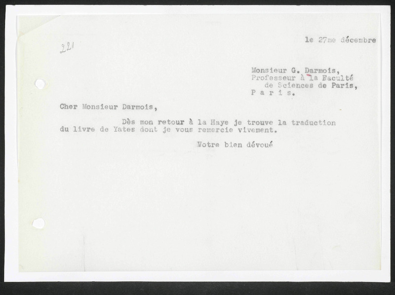 Letter to G. Darmois