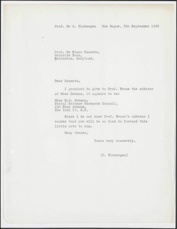 Letter to S. Kuznets