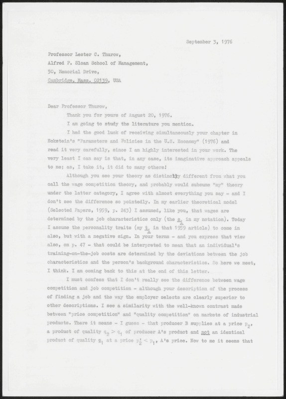 Letter to Lester C. Thurow