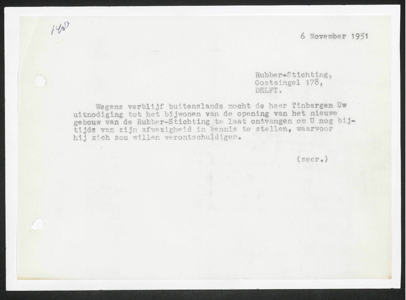 Letter to Rubber-Stichting