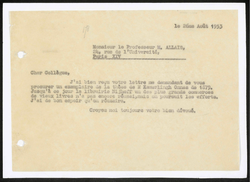 Letter to M. Allais