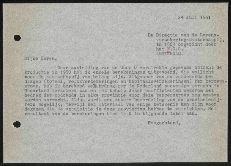 Letter to Levensverzekering-Maatschappij N.O.G.