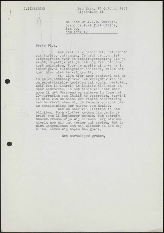Letter to J.B.D. Derksen