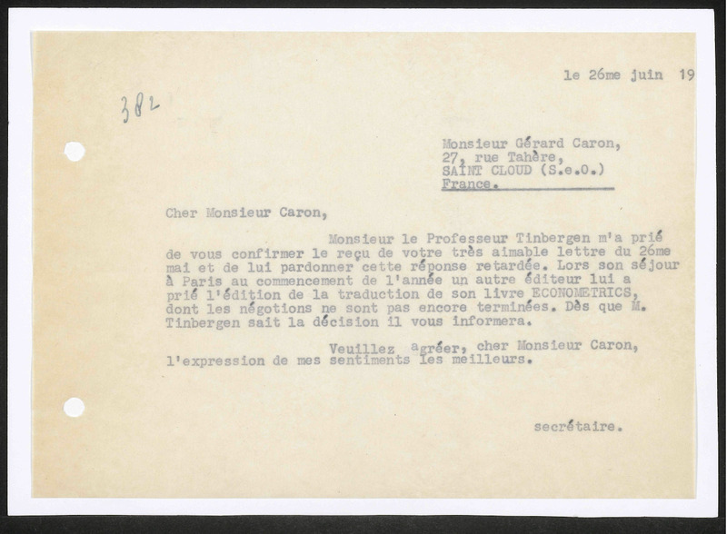 Letter to G. Caron