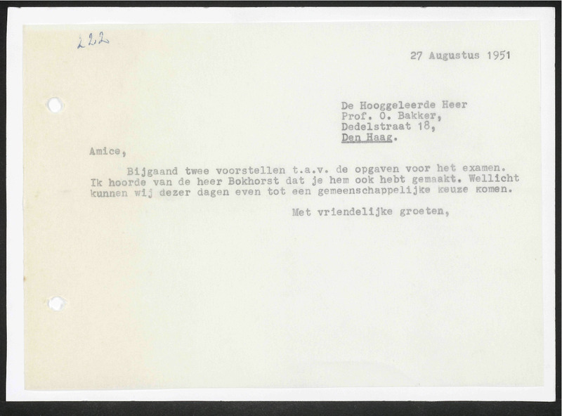 Letter to O. Bakker