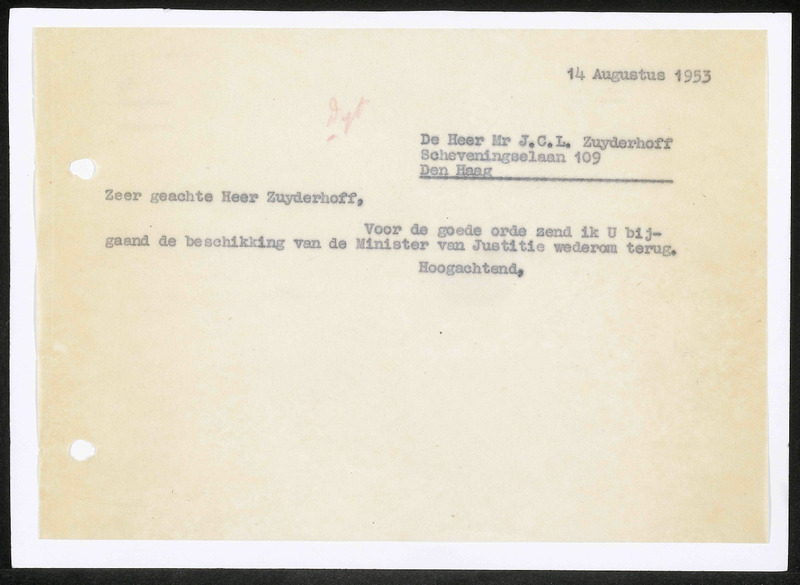 Letter to J.C.L. Zuyderhoff