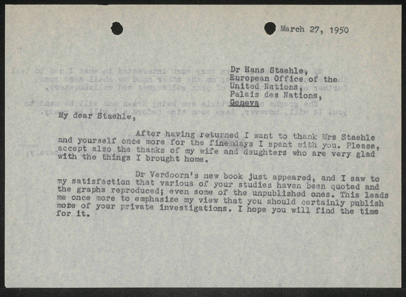Letter to H. Staehle