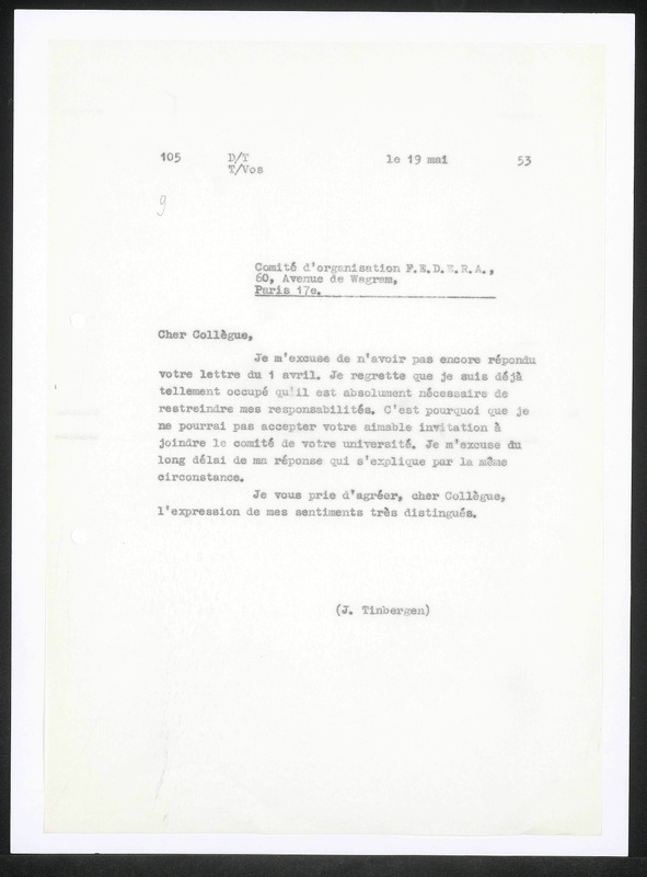 Letter to Comité d'organisation F.E.D.E.R.A.