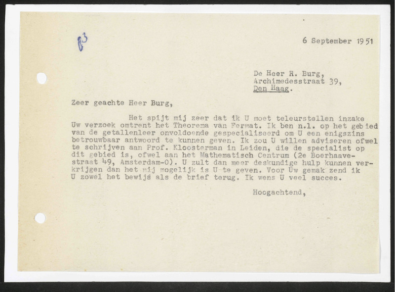 Letter to R. Burg