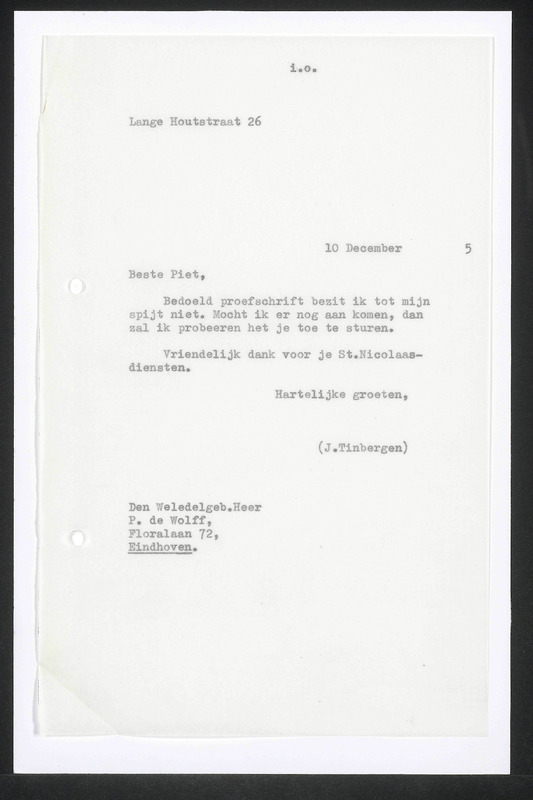 Letter to Piet de Wolff