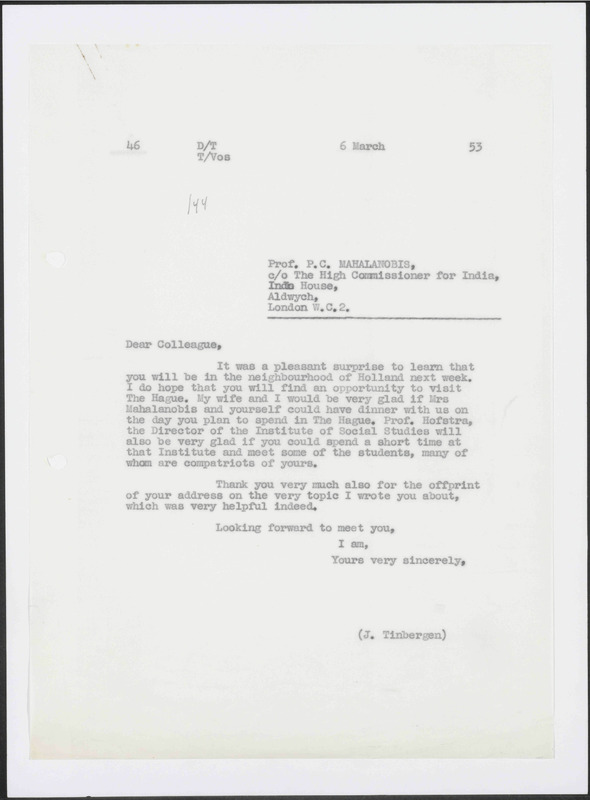 Letter to P.C. Mahalanobis