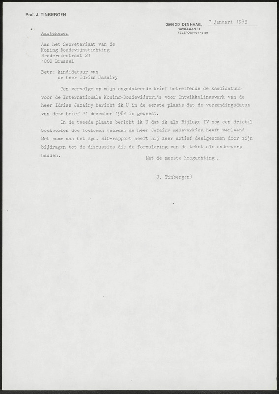Letter to Koning Boudewijnstichting