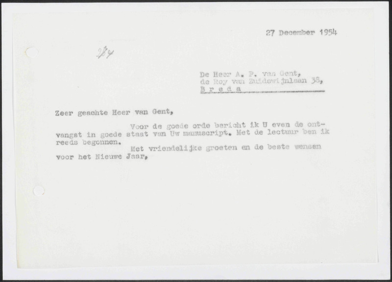 Letter to A.P. van Gent