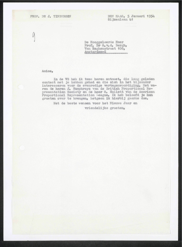 Letter to G. van den Bergh