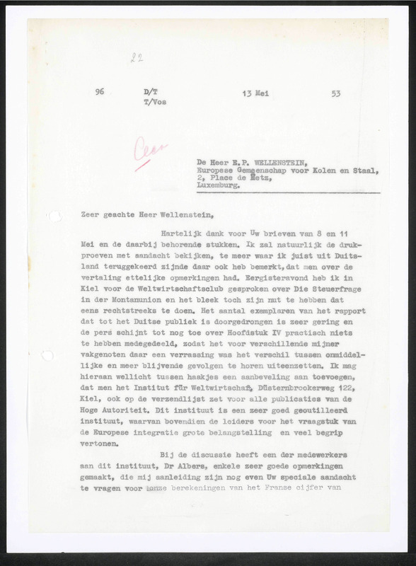 Letter to E.P. Wellenstein