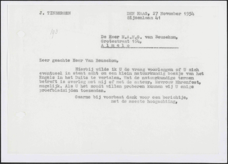 Letter to M.A.M.G. van Beusekom