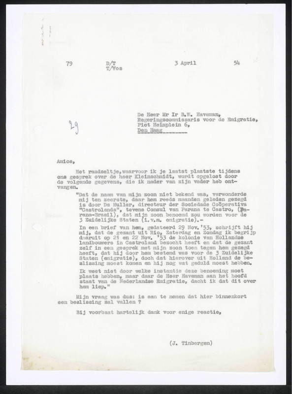 Letter to B.W. Haveman