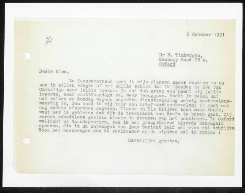 Letter to N. Tinbergen