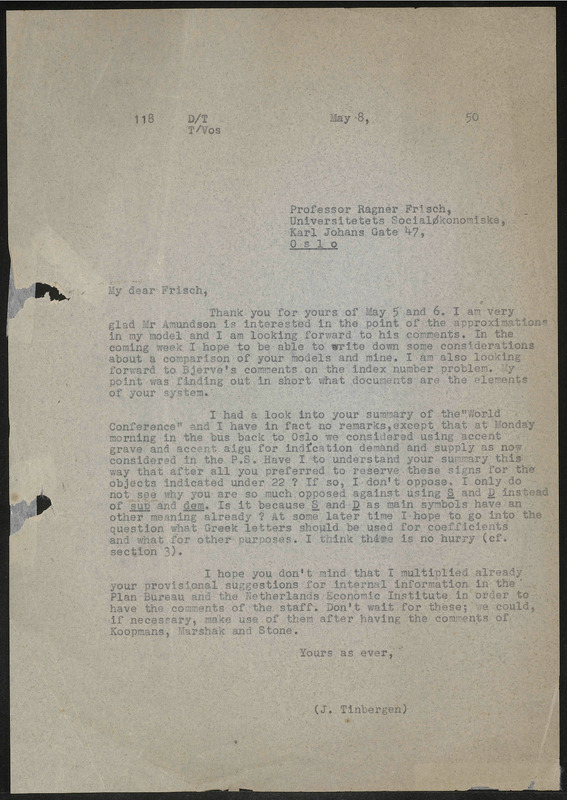 Letter to R. Frisch