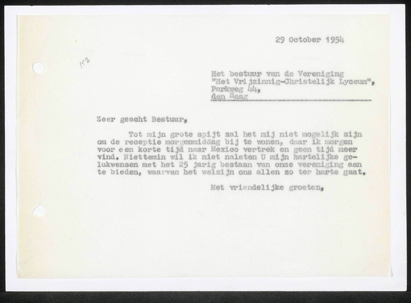 Letter to Vrijzinnig-Christelijk Lyceum