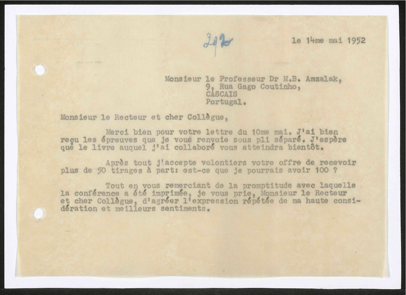 Letter to M.B. Amzalak