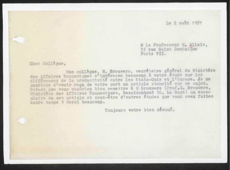 Letter to M. Allais
