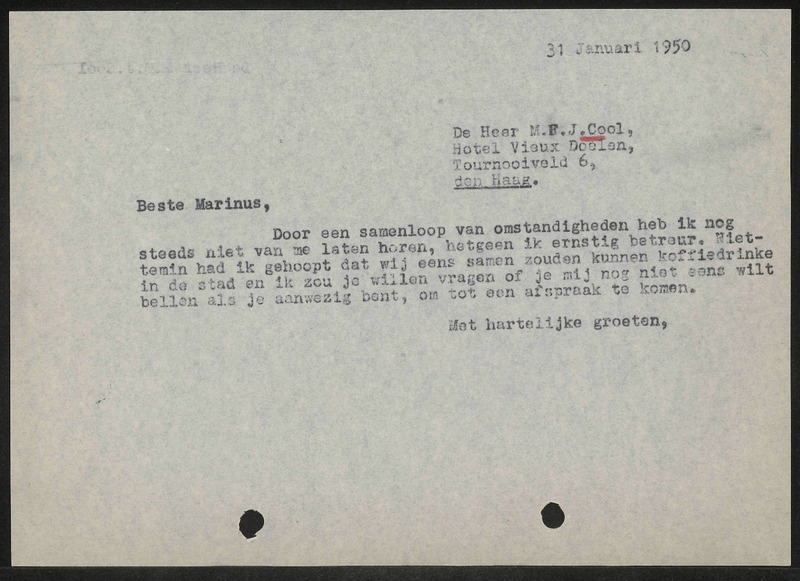 Letter to M.F.J. Cool