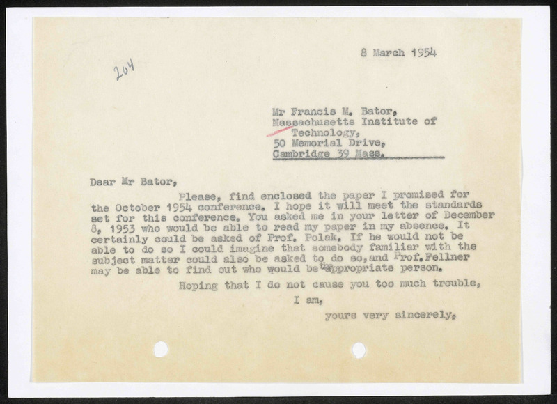 Letter to F.M. Bator