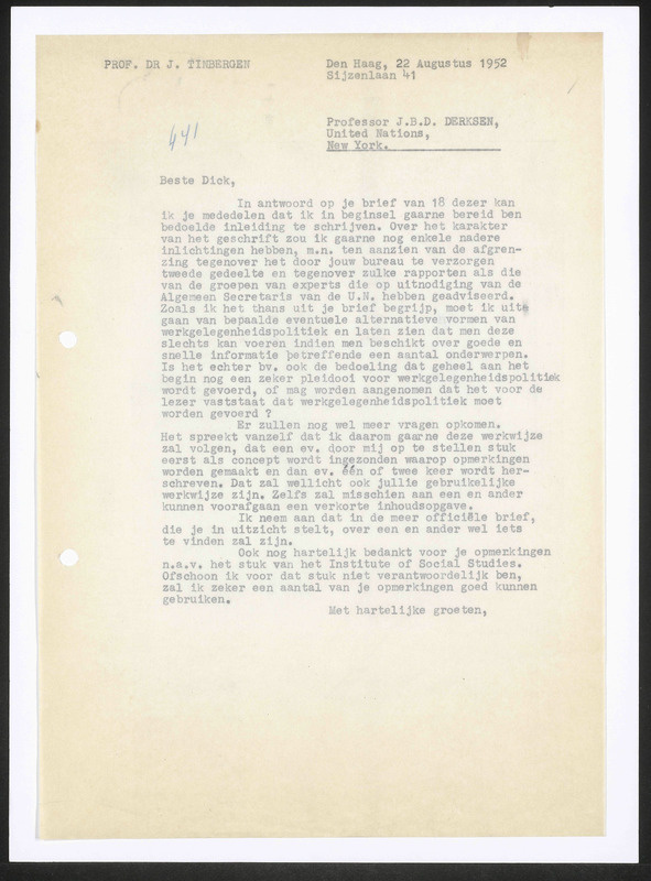 Letter to J.B.D. Derksen