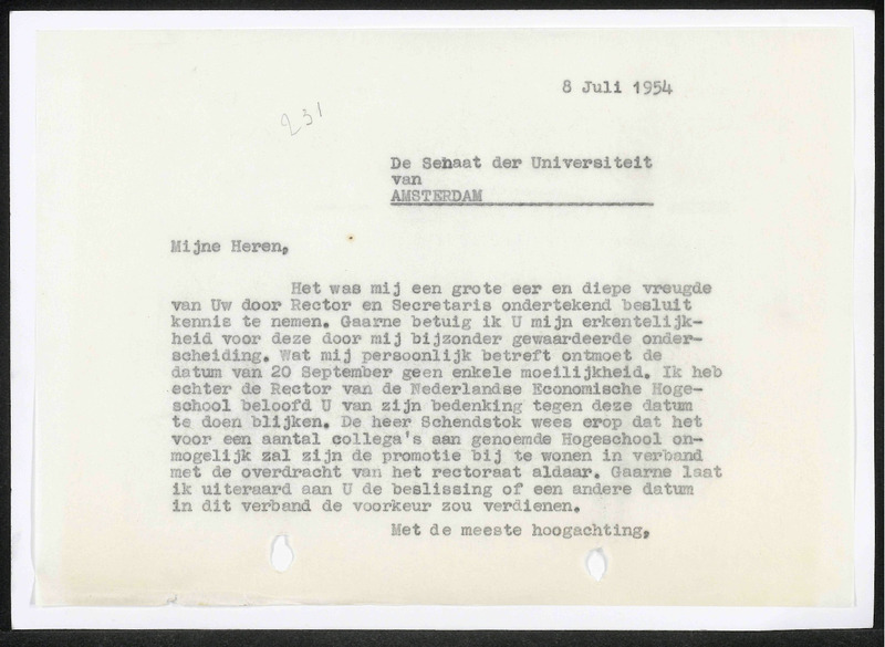 Letter to Senaat der Universiteit van Amsterdam