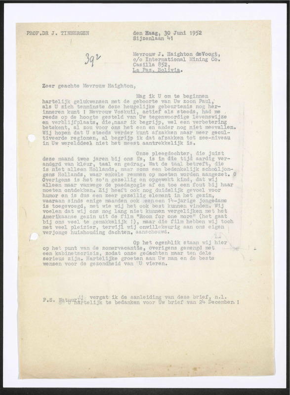 Letter to J. de Voogd Haighton