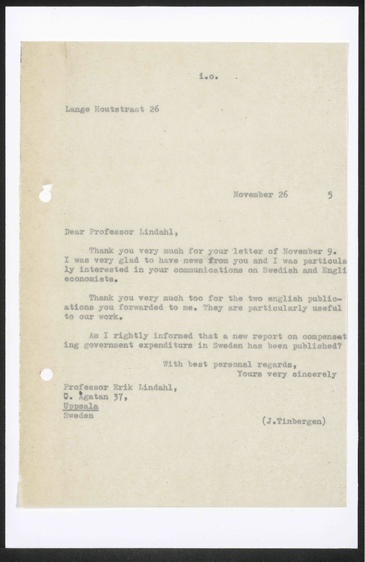 Letter to E.R. Lindahl