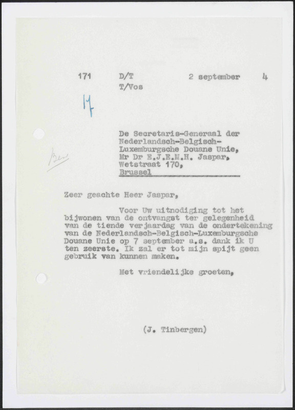 Letter to E.J.E.M.H. Jaspar