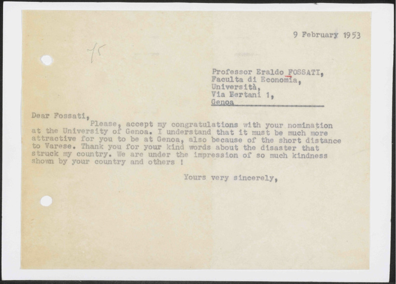 Letter to Elrado Fossati