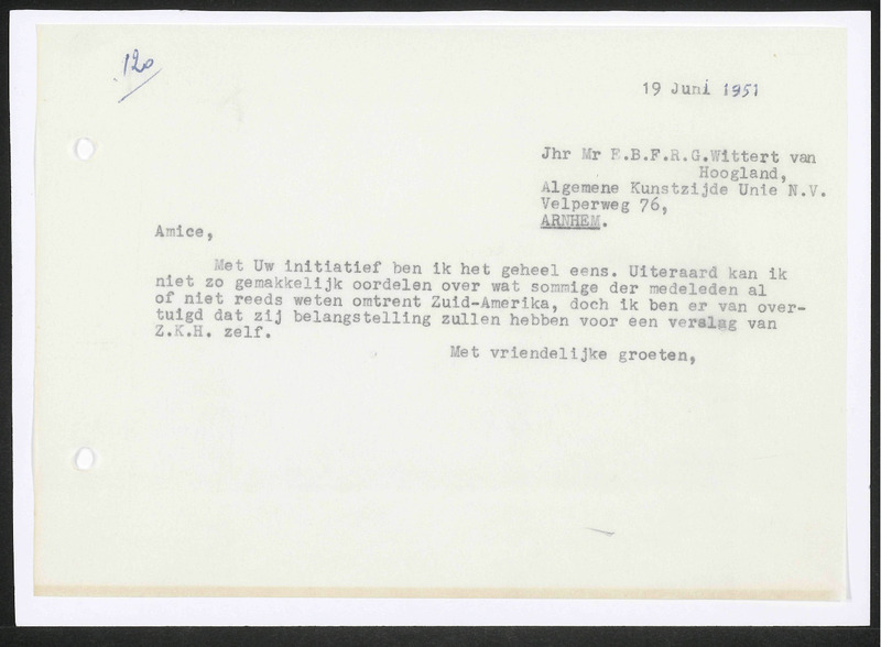 Letter to E.B.F.R.G. Wittert van Hoogland